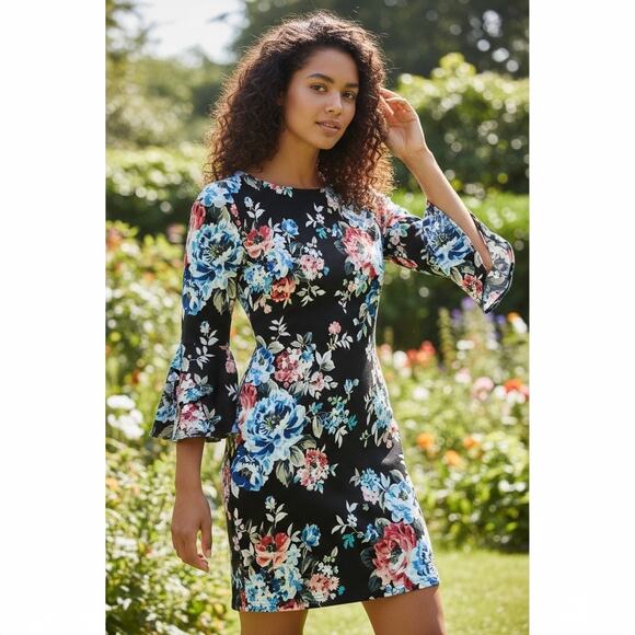 White House Black Market Dress Floral Bell Sleeve Sheath - Picture 10 of 12